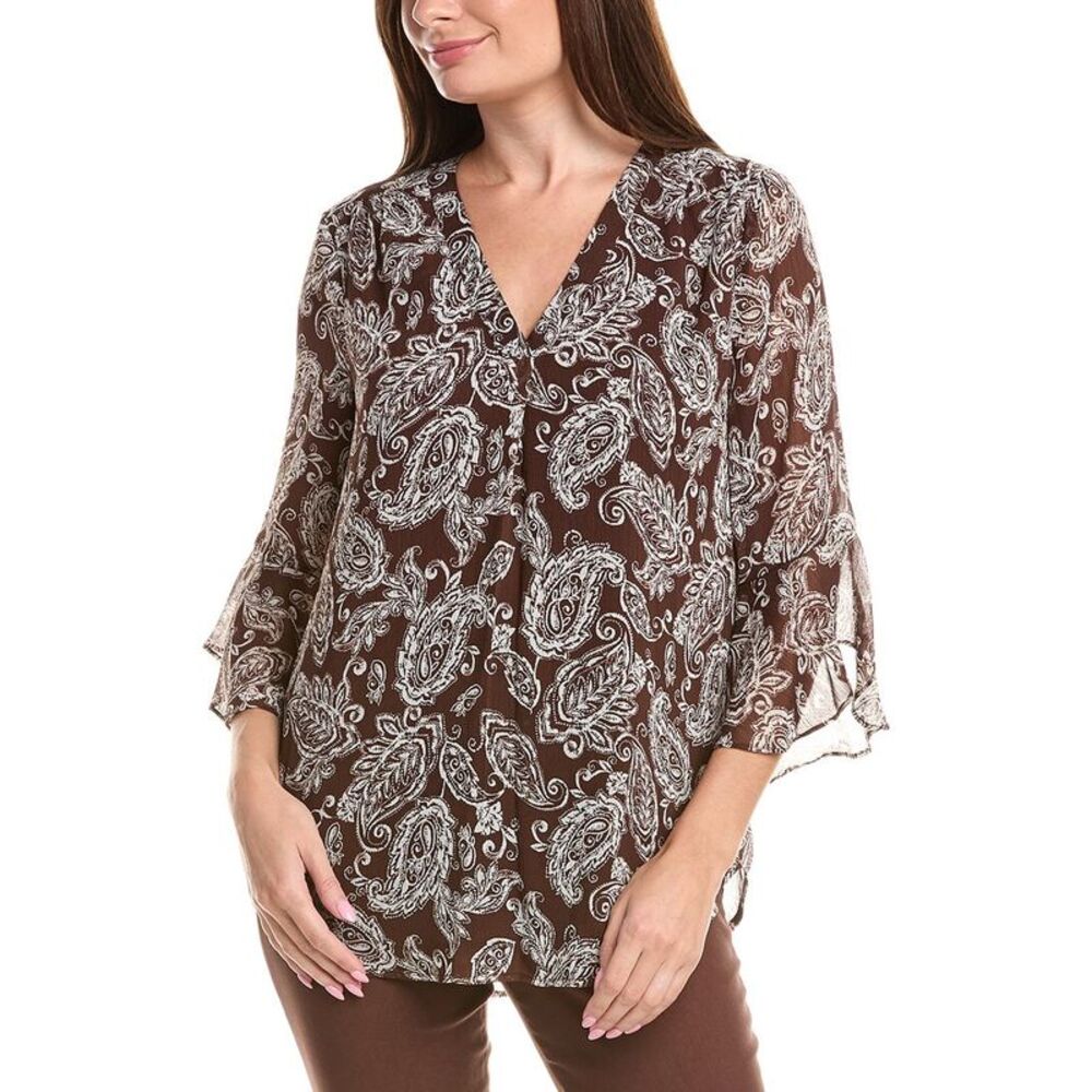Jones New York Womens  Y Neck Blouse, White